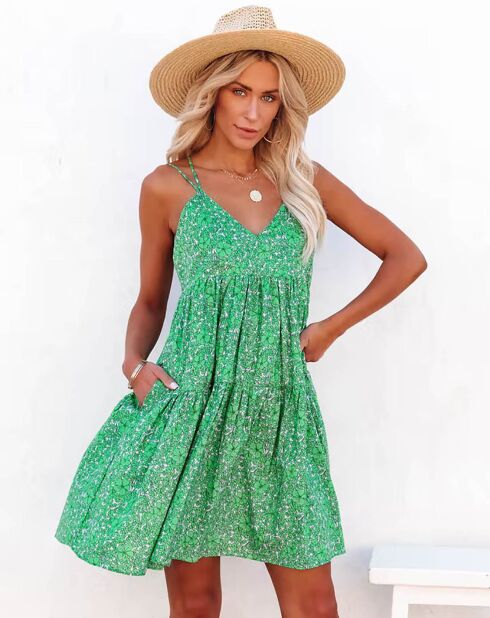 Robe Eleanor à fleurs verte