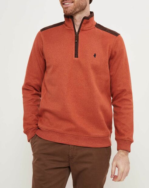 Orangefarbener Fleece-Pullover