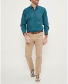 Chemise droite popeline unie bleu canard