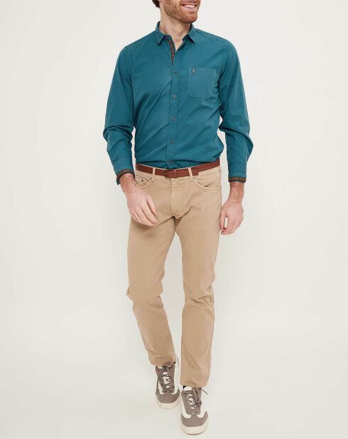 Chemise droite popeline unie bleu canard