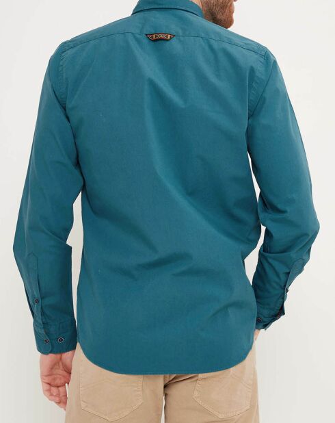 Chemise droite popeline unie bleu canard
