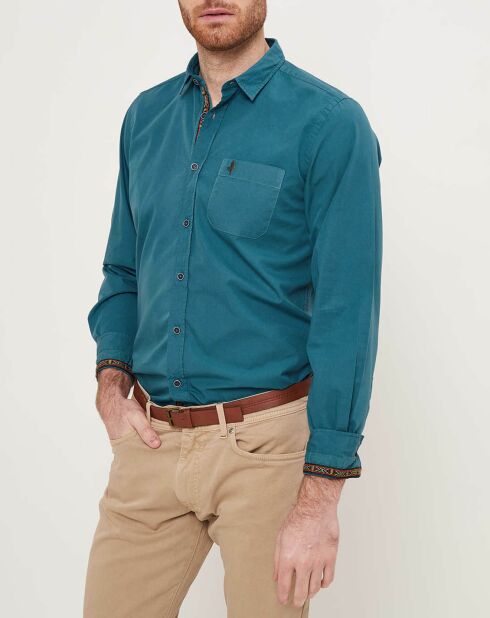 Chemise droite popeline unie bleu canard
