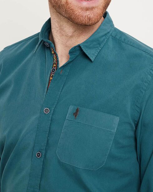 Chemise droite popeline unie bleu canard