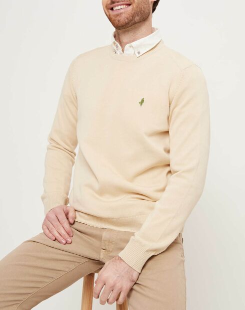 Pull col rond beige