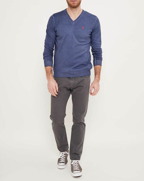 Marineblauwe trui met V-hals