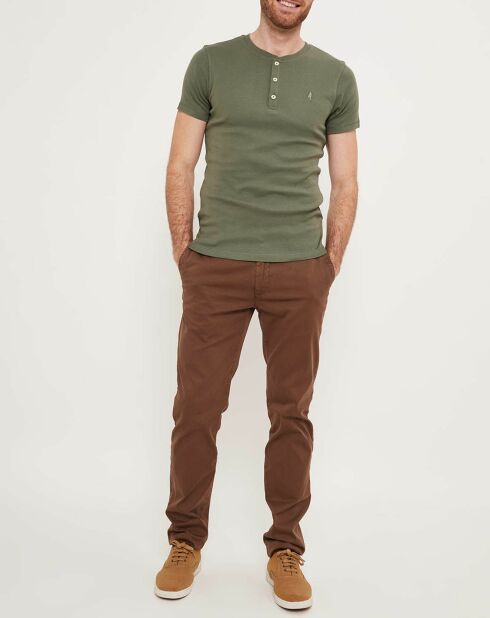 T-Shirt col tunisien vert olive