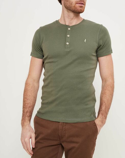 T-Shirt col tunisien vert olive