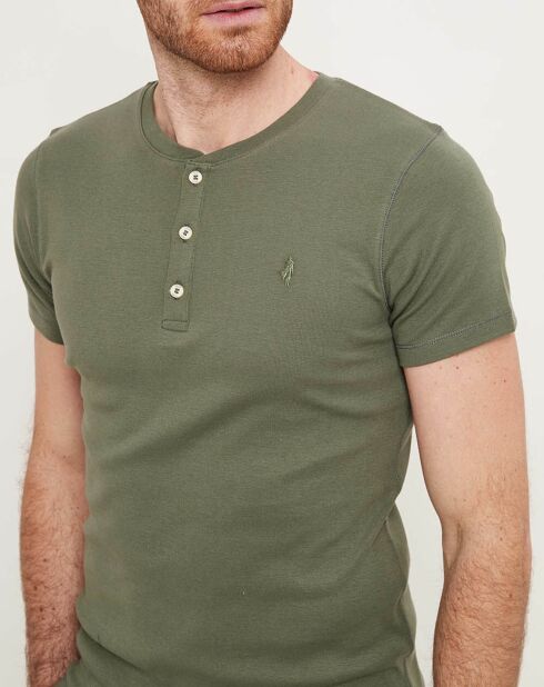 T-Shirt col tunisien vert olive