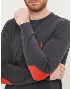 Pull  col rond & coudières anthracite/orange