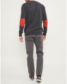 Pull  col rond & coudières anthracite/orange