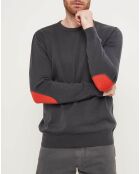 Pull  col rond & coudières anthracite/orange
