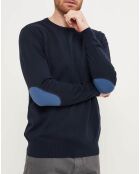 Pull à col rond & coudières marine/indigo