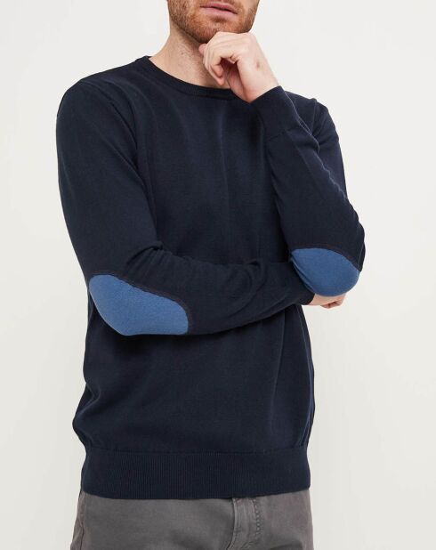 Pull à col rond & coudières marine/indigo