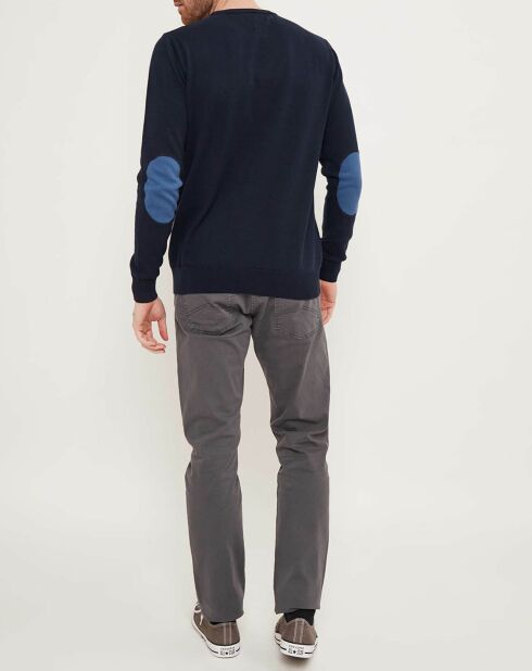 Pull à col rond & coudières marine/indigo