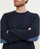 Pull à col rond & coudières marine/indigo