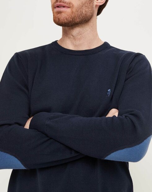 Pull à col rond & coudières marine/indigo
