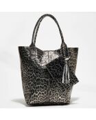Yana Tragetasche aus Leder mit schwarzem Leopardenmuster - 40x25x35 cm