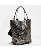 Yana Tragetasche aus Leder mit schwarzem Leopardenmuster - 40x25x35 cm