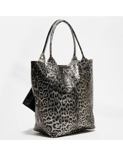 Yana Tragetasche aus Leder mit schwarzem Leopardenmuster - 40x25x35 cm