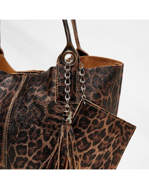 Borsa Yana in pelle con motivo leopardato - 39x25x35 cm
