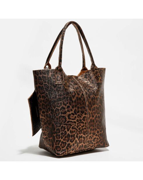 Borsa Yana in pelle con motivo leopardato - 39x25x35 cm