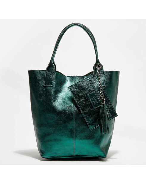 Borsa in pelle Yana verde metallizzato - 37x25x35 cm