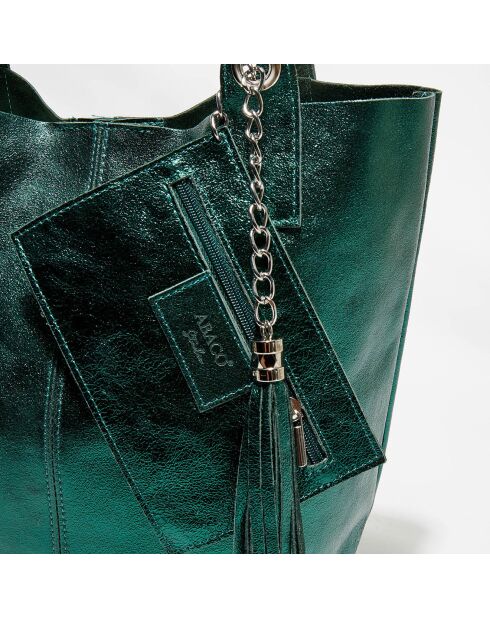 Borsa in pelle Yana verde metallizzato - 37x25x35 cm