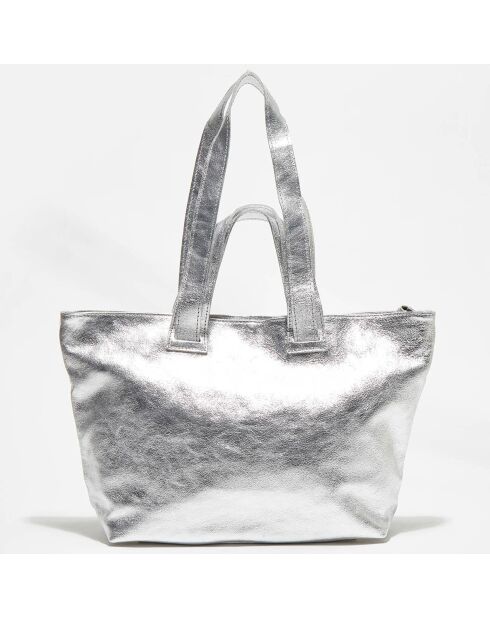 Sac cabas en Cuir Zosia argenté - 44x10x28 cm