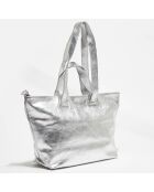 Sac cabas en Cuir Zosia argenté - 44x10x28 cm