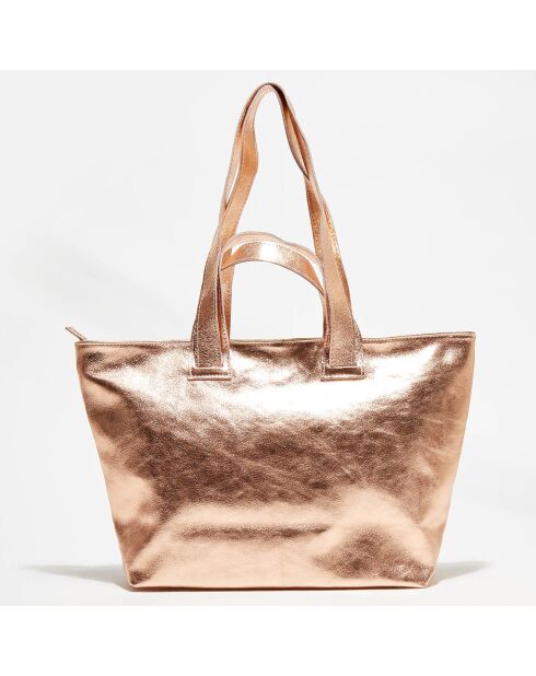 Sac cabas en Cuir Zosia rose métallique - 44x10x28 cm