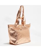 Sac cabas en Cuir Zosia rose métallique - 44x10x28 cm