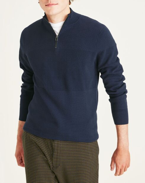 Pull 100% Coton Bio zippé bleu marine