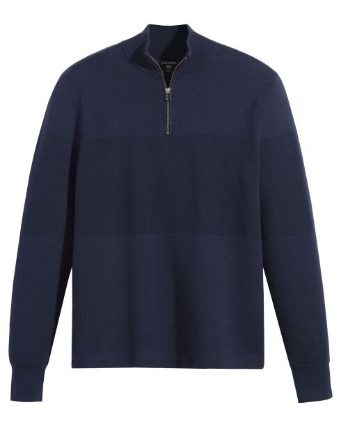 Pull 100% Coton Bio zippé bleu marine