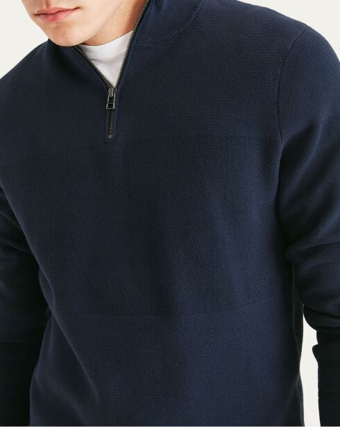 Pull 100% Coton Bio zippé bleu marine