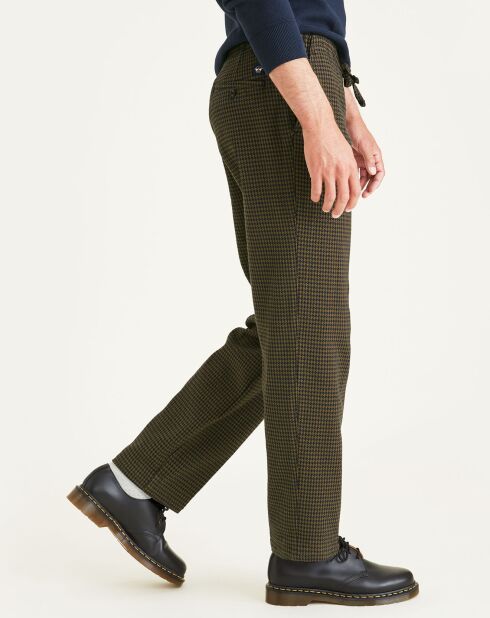 Pantalon en Coton Bio Pull On imprimé pied-de-poule marron/bleu