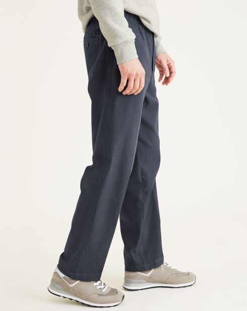 Pantalon en Coton Bio Pull On Tapered imprimé bleu marine