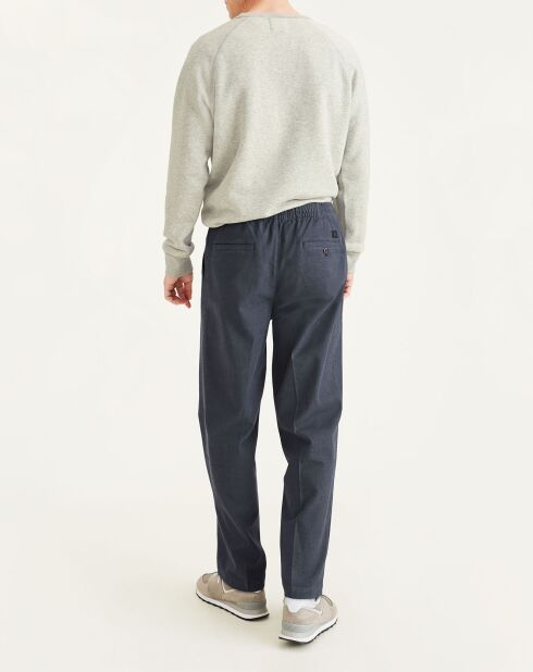 Pantalon en Coton Bio Pull On Tapered imprimé bleu marine