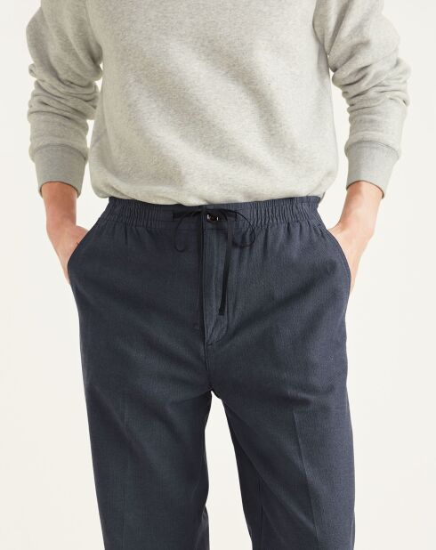 Pantalon en Coton Bio Pull On Tapered imprimé bleu marine