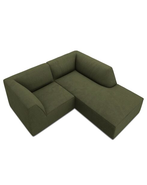 Canapé d'angle droit Velours Côtelé Sao 3 places vert - 186x180x69 cm