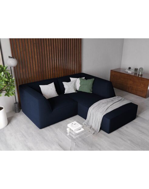 Canapé d'angle droit Velours Sao 3 places bleu roi - 186x180x69 cm