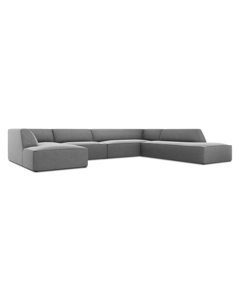 Canapé Panoramique droit Velours Sao 7 places gris - 366x273x69 cm