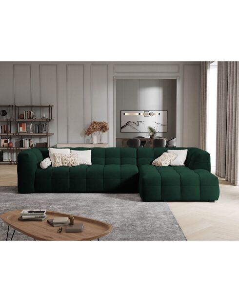 Canapé d'angle droit Velours Vesta 5 places vert bouteille - 320x170x68 cm