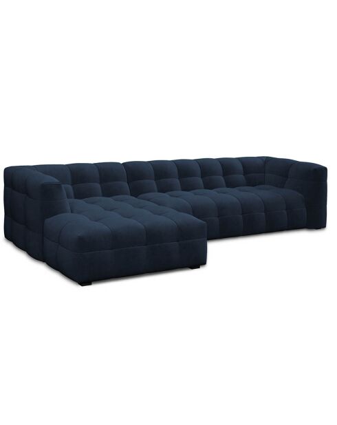 Canapé d'angle gauche Velours Vesta 5 places bleu roi - 320x170x68 cm
