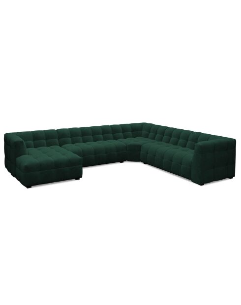 Canapé Panoramique droit Velours Vesta 8 places vert bouteille - 378x322x68 cm