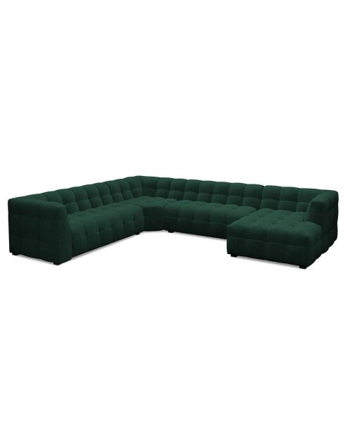 Canapé Panoramique gauche Velours Vesta 8 places vert bouteille - 378x322x68 cm