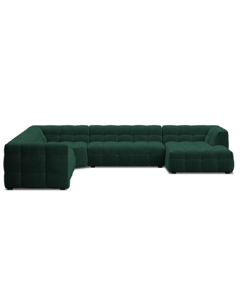 Canapé Panoramique gauche Velours Vesta 8 places vert bouteille - 378x322x68 cm