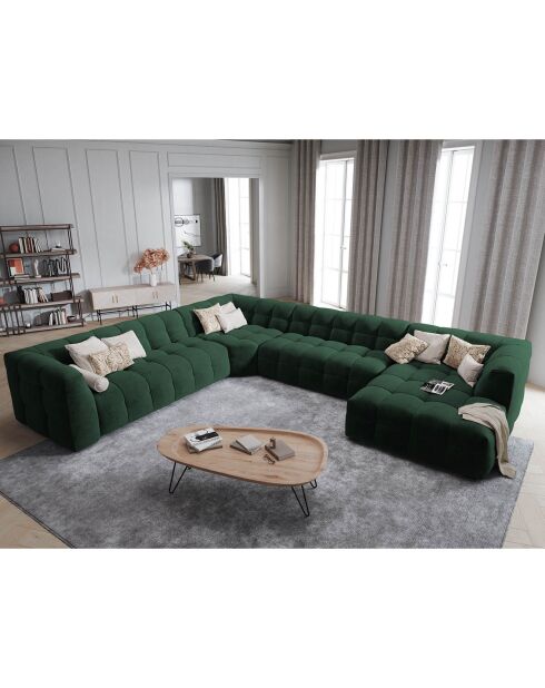 Canapé Panoramique gauche Velours Vesta 8 places vert bouteille - 378x322x68 cm