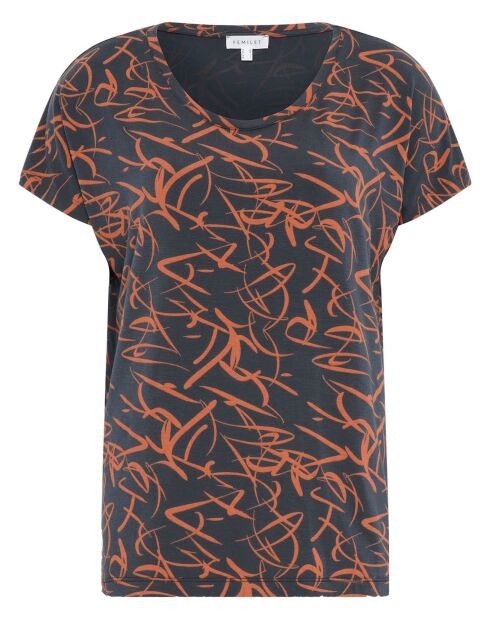 T-Shirt de pyjama Volcano imprimé noir/orange
