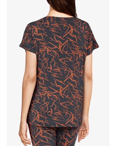 T-Shirt de pyjama Volcano imprimé noir/orange