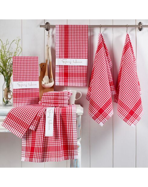 10 Torchons de cuisine rouge/blanc - 45x65 cm